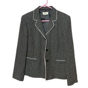 Talbots Black and White Tweed Blazer Geometric Jacket Large